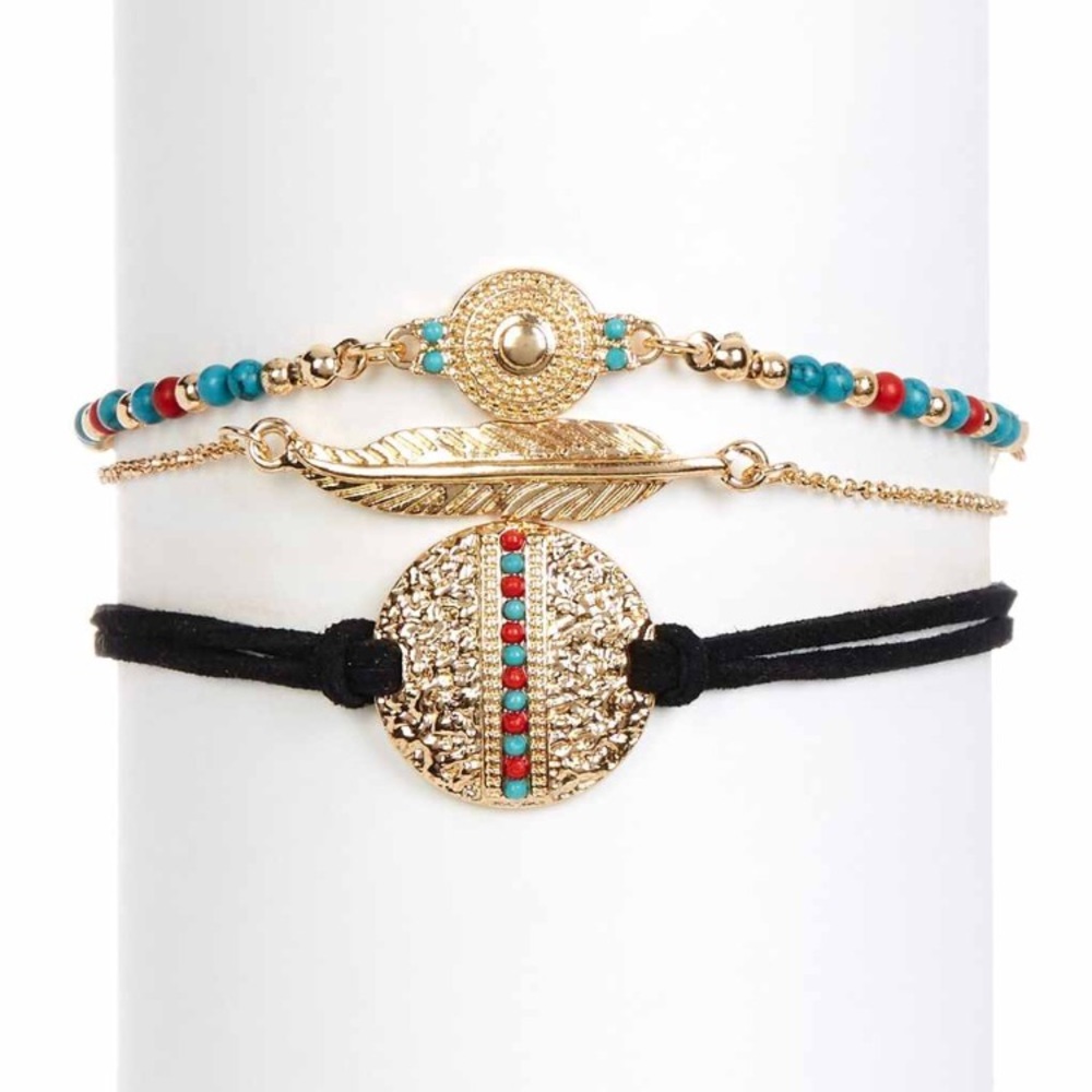 Steve Madden Gold Turquoise 3 bracelet set